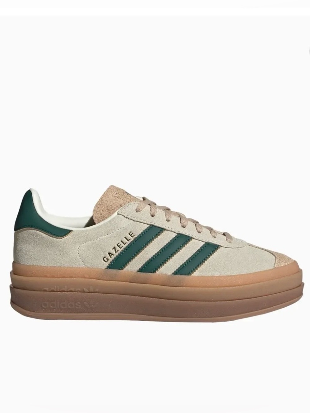 adidas Gazelle Platform Sneakers in Cream with Green Stripes